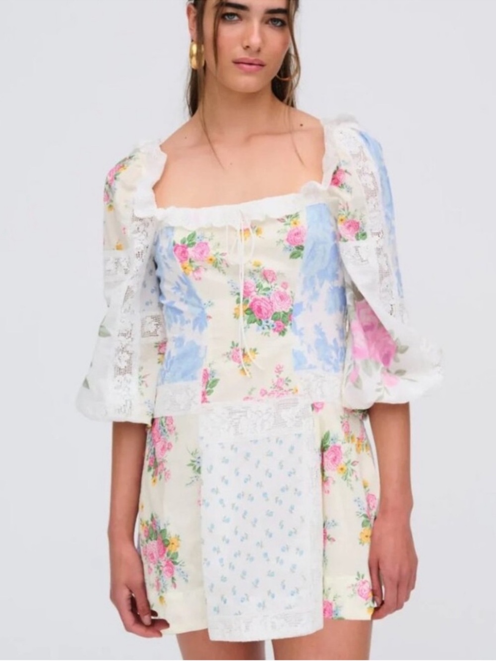 ✨ For Love & Lemons Cream Floral Patchwork Mini Dress✨